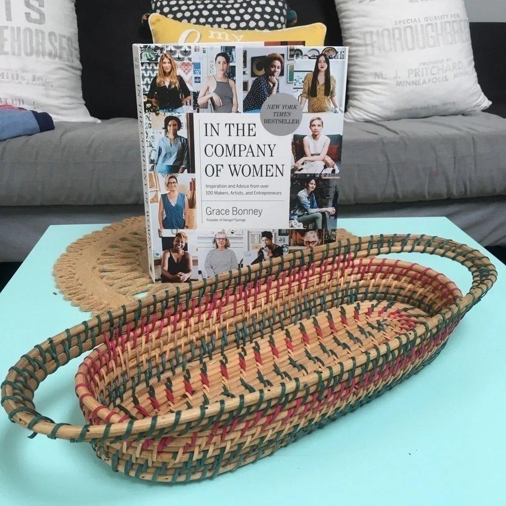 Vintage Boho Woven Colors Oblong Seagrass Basket